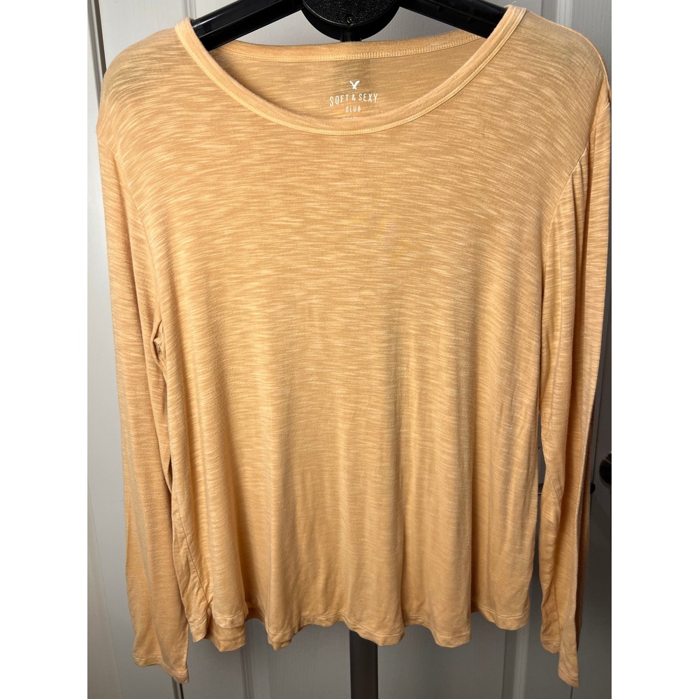 American Eagle Women M Long Sleeve Casual Minimalist Basic Soft Y2K 100% Cotton